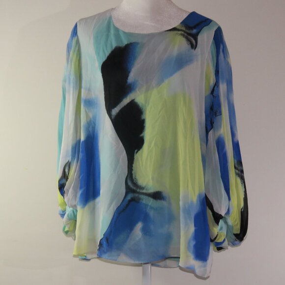Alfani Abstract 3/4 Bubble Sleeve Wide Neck Pullover Blouse Size M (C1112) - Picture 2 of 6